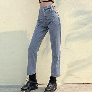 Cutout-side Chain Straight-cut Jeans