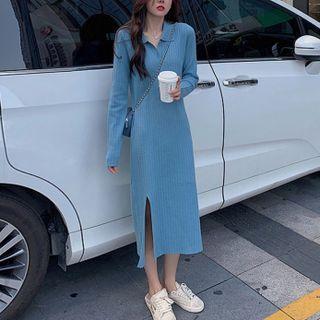Ribbed Midi Polo Knit Dress