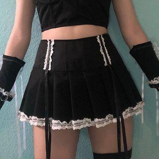 Lace-trim Mini Pleated Skirt