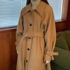 Single Breast Shearling Long Coat Khaki - One Size