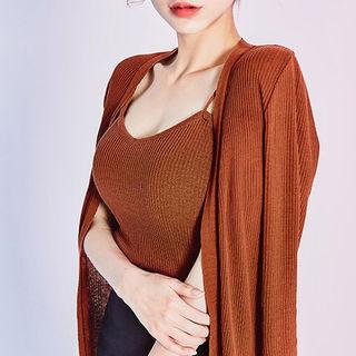 Open-front Colored Rib-knit Cardigan