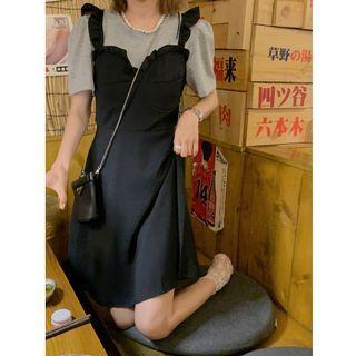 Short-sleeve Mock Two-piece Slim-fit Dress