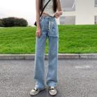 High Waist Paneled Loose Fit Jeans / Denim Shorts