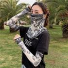 Set: Dinosaur Sun Protection Arm Sleeve + Face Mask Black & White - One Size
