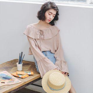 Bell Sleeve Ruffled Lace-up Top