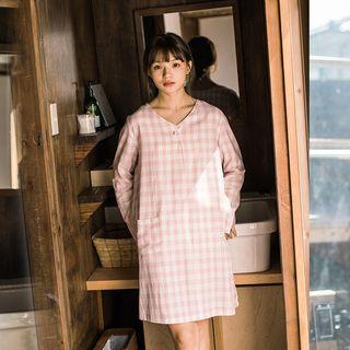 Plaid Long-sleeve Sleep Dress