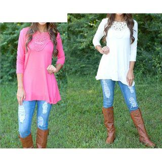 Crochet Lace Panel Long-sleeve T-shirt
