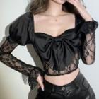 Puff-sleeve Lace Panel Crop Blouse