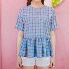 Tie-back Ruffle-hem Plaid Top