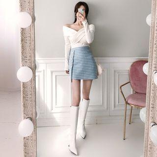 Button-trim Houndstooth Mini Skirt