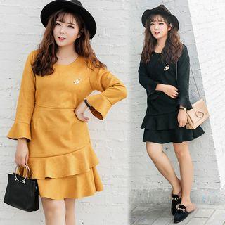 Long-sleeve Suede Ruffle Dress