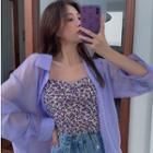 See-through Long-sleeve Shirt / Floral Sleeveless Top