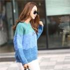 Color-block Textured Sweater Blue - One Size