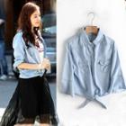 Tie-waist 3/4-sleeve Denim Shirt