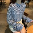 Striped Long-sleeve Cold-shoulder T-shirt