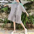 3/4-sleeve Contrast-trim Plaid Dress