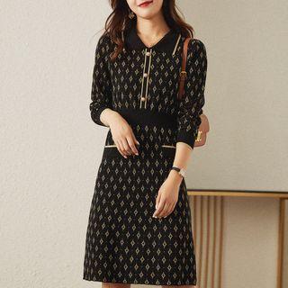 Long-sleeve Patterned Sweater Dress