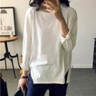 Long-sleeve Plain Slit T-shirt