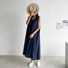 V-neck Sleeveless Flared Long Dress
