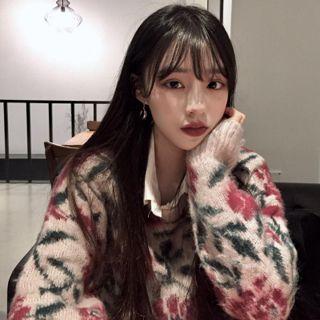 Floral Patterned Sweater As Shown In Figure - One Size