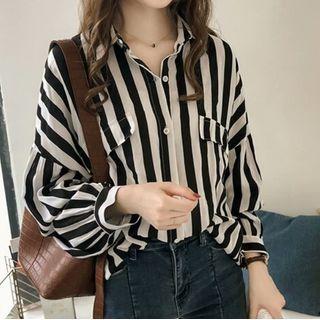 Long-sleeve Striped Loose Fit Light Shirt