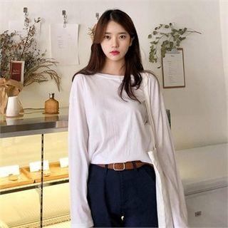 Wide-sleeve Cutout-hem T-shirt