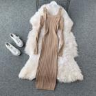 Long-sleeve Cold Shoulder Midi Knit Sheath Dress