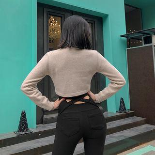 Button-detail Ribbed Leggings Black - One Size