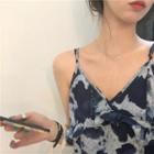 Print V-neck Sleeveless Dress Blue - One Size