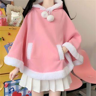 Fluffy Trim Hooded Cape