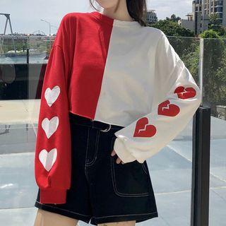 Color Block Heart Print Pullover