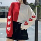 Color Block Heart Print Pullover