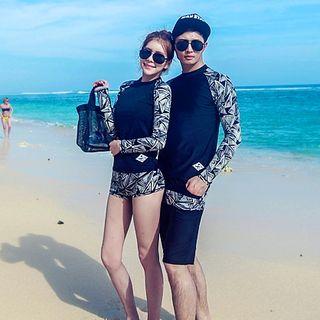 Couple Matching Set: Patterened Rashguard + Swim Shorts