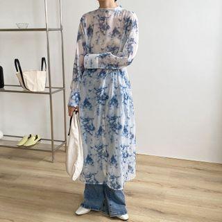 Long Tie-dyed Chiffon Light Jacket Light Blue - One Size