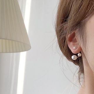 Faux Pearl Ear Stud 1 Pair - Gold & Off-white - One Size