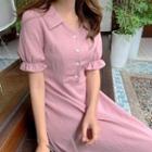 Bell-cuff Shirtwaist A-line Dress Light Pink - One Size