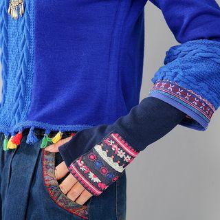 Embroidered Half Finger Gloves