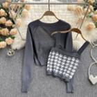 Set: Knit Crop Top + Houndstooth Camisole Top