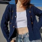 Embroider Floral Ribbed Knit Cardigan