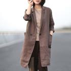 3/4-sleeve Button Long Jacket Coffee - One Size
