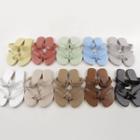 Cross-strap Colored Faux-leather Slippers