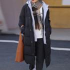 Mock Two-piece Hooded Zip-up Long Down Coat
