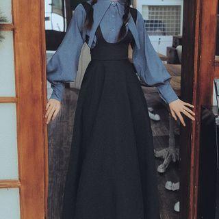 Set: Puff-sleeve Shirt Dress + Jumper Dress