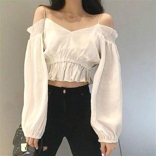 Off-shoulder Cropped Top White - One Size