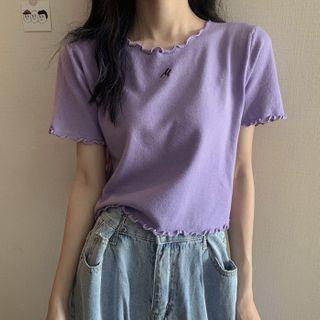 Short-sleeve Logo Embroidered Knit Top