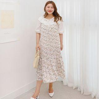 Plus Size Spaghetti-strap Floral Dress