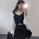 Glitter Lace Trim Cropped Camisole Top / Mini A-line Skirt / Plain Shirt / Set
