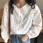 Heart Pattern Long-sleeve Blouse Red Heart - White - One Size