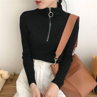 Long-sleeve Mock Neck Half-zip Top