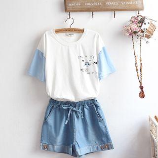 Short-sleeve Printed T-shirt / Denim Shorts / Set